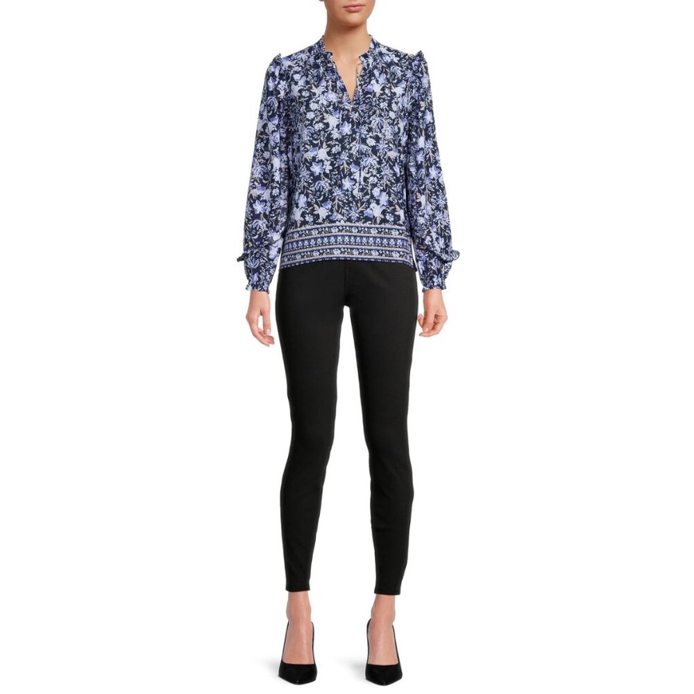 Mixed Print Ruffle Top, Periwinkle Combo - Picture 4 of 7